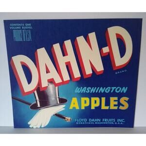 Dahn-D Apple Crate Label Washington White Gloves Top Hat Cane Vintage 1940's